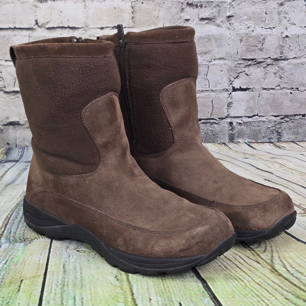 LL Bean Snow Sneaker Boots Mens 10 Brown Suede Primaloft Insulated Side Zip Boot